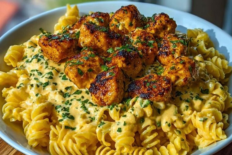 Creamy Jalapeño Garlic Chicken Bites with Twisted Cheddar Cajun Pasta