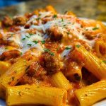 Creamy Velveeta Rigatoni with Italian Beef Marinara