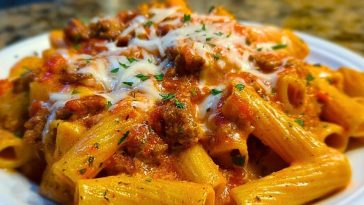 Creamy Velveeta Rigatoni with Italian Beef Marinara