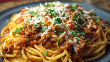 Creamy Velveeta Spaghetti with Italian Beef Marinara