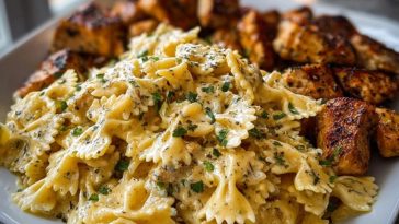 Easy Creamy Velveeta Chicken Bowtie Pasta with Garlic Mozzarella Sauce