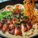 Fiery Chicken Ramen with Creamy Garlic Sauce