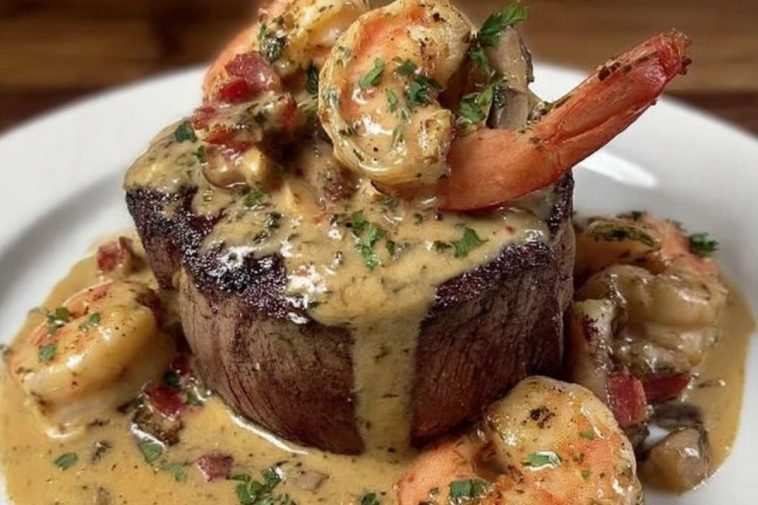Filet Mignon with Shrimp and Lobster Cream Sauce
