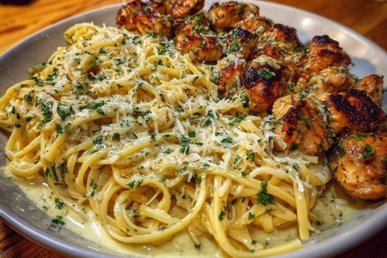 Garlic Butter Chicken with Velvety Parmesan Linguine