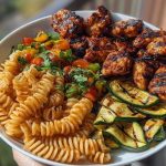 Garlic Chili Oil Chicken Bites & Cajun Alfredo with Charred Zucchini Twists