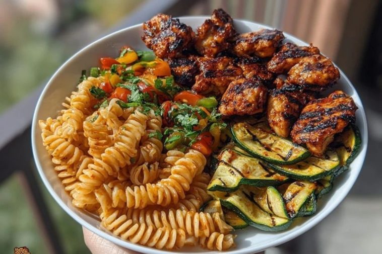 Garlic Chili Oil Chicken Bites & Cajun Alfredo with Charred Zucchini Twists