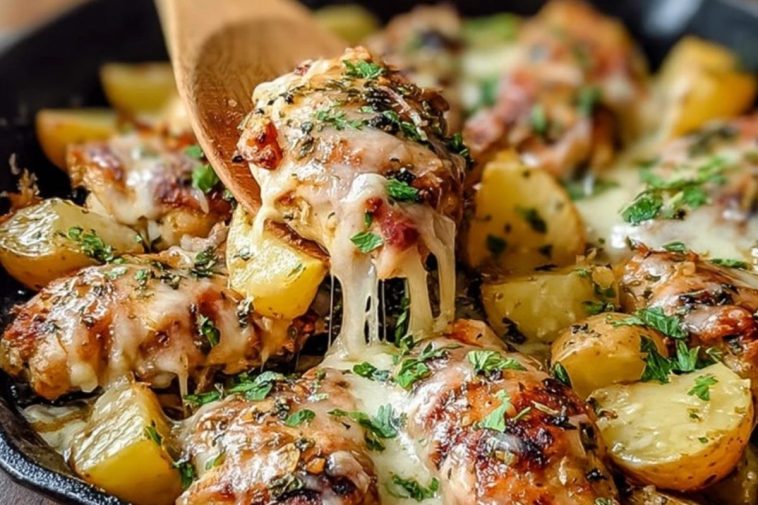 Garlic Parmesan Chicken and Potatoes Skillet