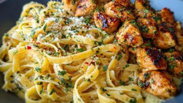 Golden Garlic Butter Chicken with Creamy Parmesan Linguine