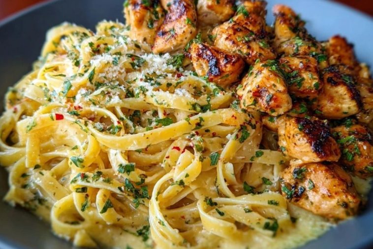 Golden Garlic Butter Chicken with Creamy Parmesan Linguine