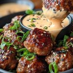 Korean BBQ Meatballs with Spicy Mayo Dip