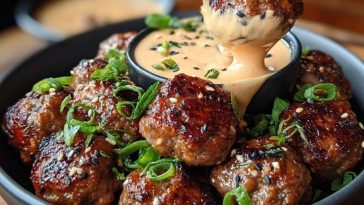 Korean BBQ Meatballs with Spicy Mayo Dip