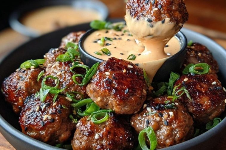 Korean BBQ Meatballs with Spicy Mayo Dip