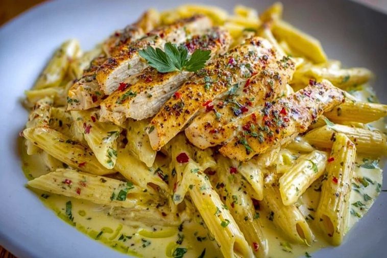 One Pot Creamy Garlic Parmesan Chicken Penne