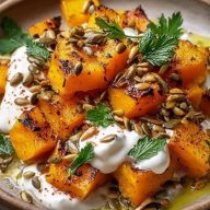 Roasted Pumpkin with Lemon Yogurt & Pine Nuts
