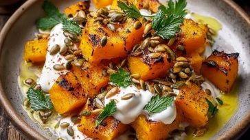 Roasted Pumpkin with Lemon Yogurt & Pine Nuts