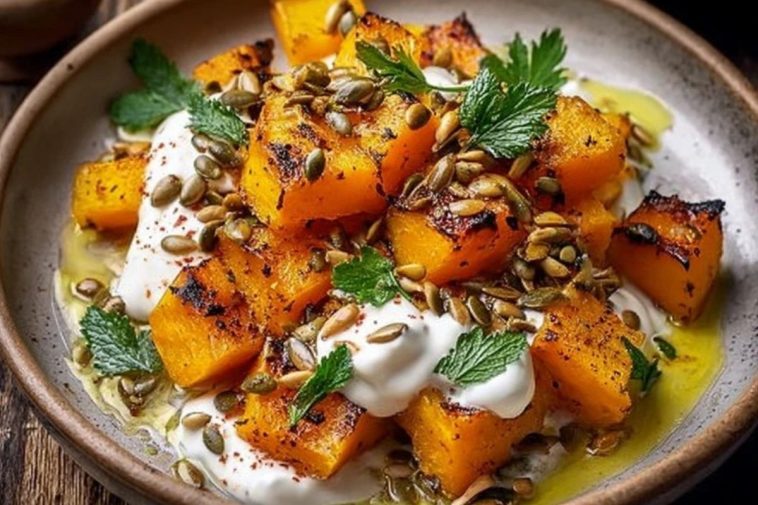 Roasted Pumpkin with Lemon Yogurt & Pine Nuts