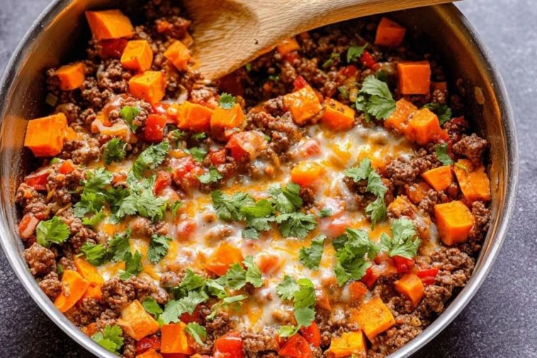 Southwest Ground Beef and Sweet Potato Skillet
