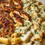 Spicy Cajun Chicken Rigatoni in Creamy Mozzarella Alfredo