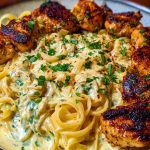 Spicy Cheesy Garlic Butter Chicken with Linguine in Four-Cheese Sauce