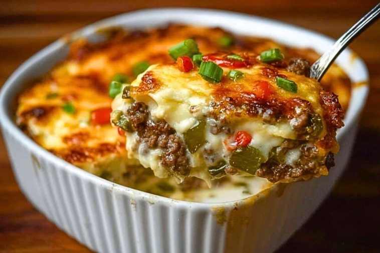 High Protein Low Carb Philly Cheesesteak Casserole