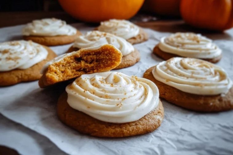 Pumpkin Sugar Cookies with Cream Cheese Frosting