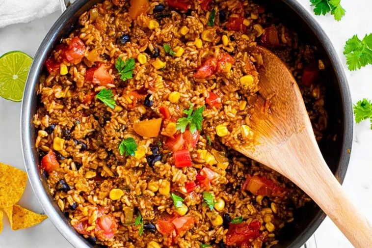 Super Easy Mexican Beef and Rice Skillet