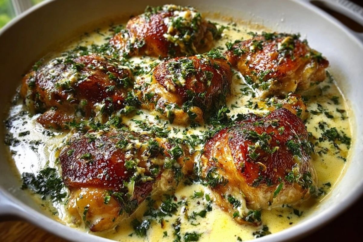 Bobby Flay Chicken Thighs with Creamy Garlic Sauce