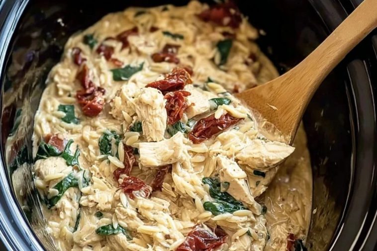 Classic Crockpot Tuscan Chicken Orzo