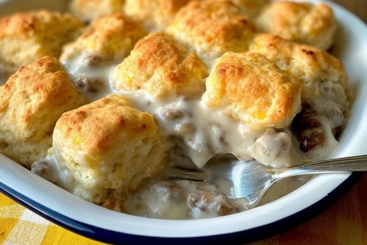 Lazy Biscuits & Gravy Breakfast Casserole
