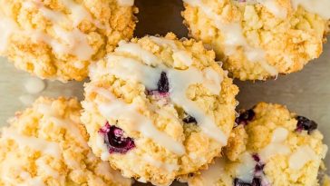 Lemon Blueberry Streusel Muffins with Lemon Glaze