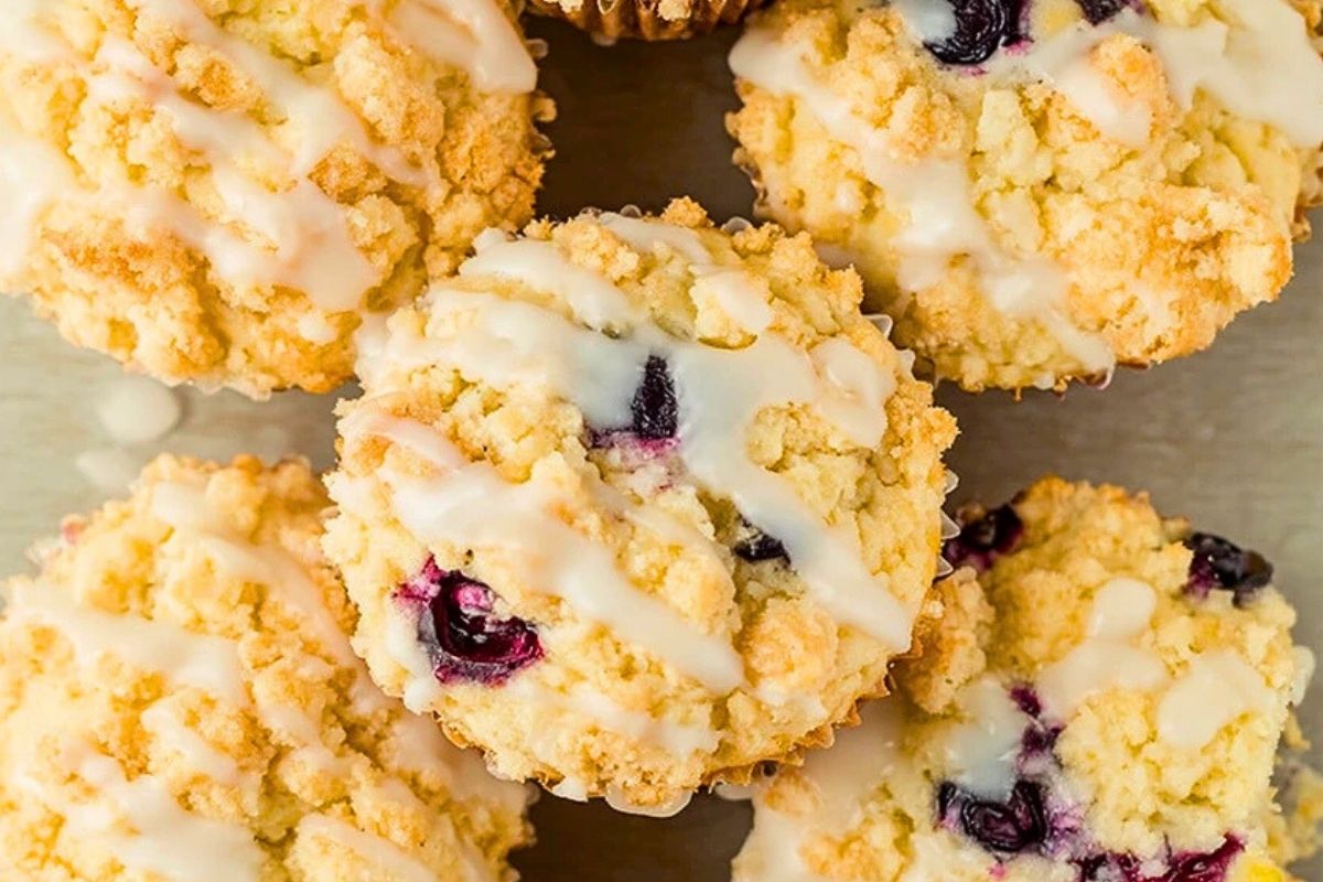 Lemon Blueberry Streusel Muffins with Lemon Glaze