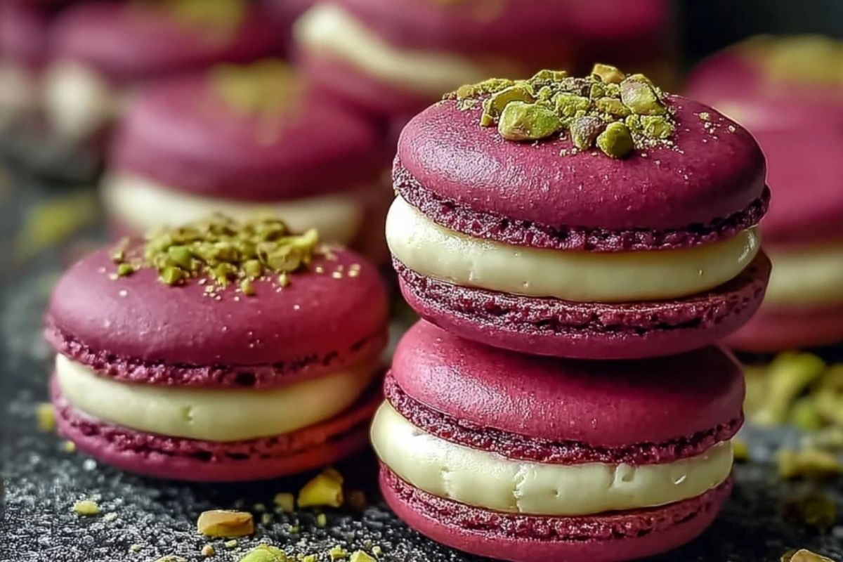 Luxurious Raspberry Pistachio Macarons
