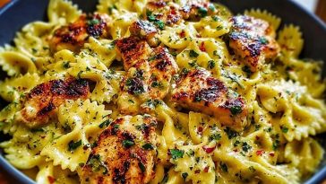 Mozzarella Garlic Butter Chicken Bowties in Cheesy Cream