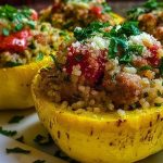 Stuffed Patty Pan Squash with Sausage and Rice