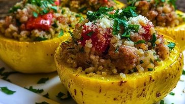 Stuffed Patty Pan Squash with Sausage and Rice