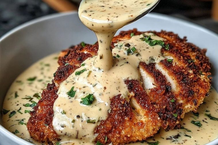 Creamy Parmesan Crusted Chicken with Garlic Sauce
