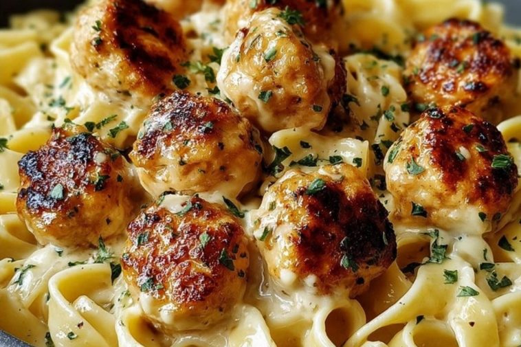 Garlic Butter Chicken Balls with Creamy Parmesan Pasta