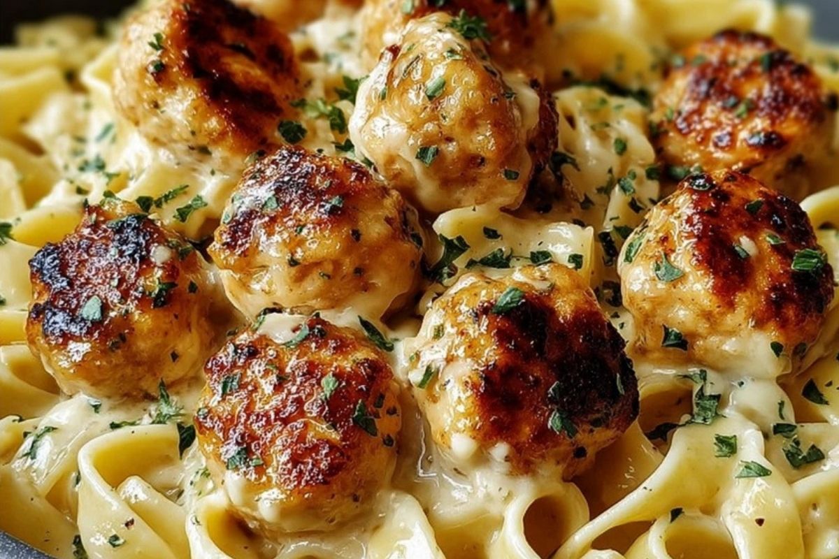 Garlic Butter Chicken Balls with Creamy Parmesan Pasta