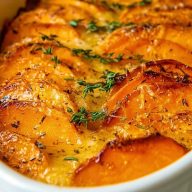 Garlic Scalloped Sweet Potatoes