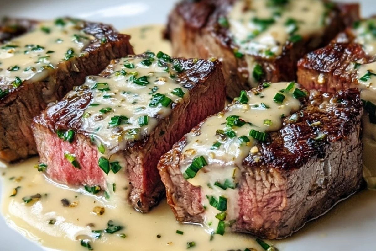 Juicy Steak with Garlic Cream Sauce