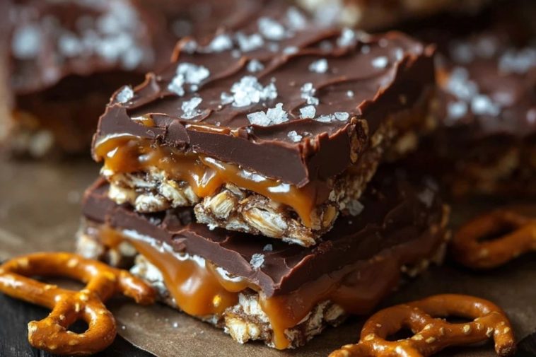 No Bake Salted Caramel Pretzel Bars