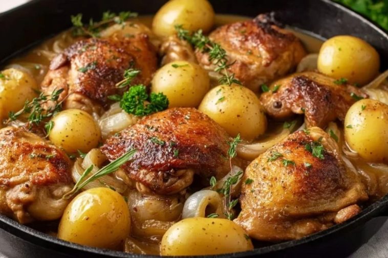 One Pan Chicken and Potatoes with Gravy