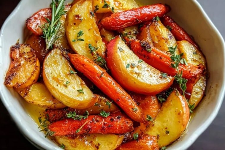 Sweet & Savory Maple Dijon Roasted Apples and Carrots