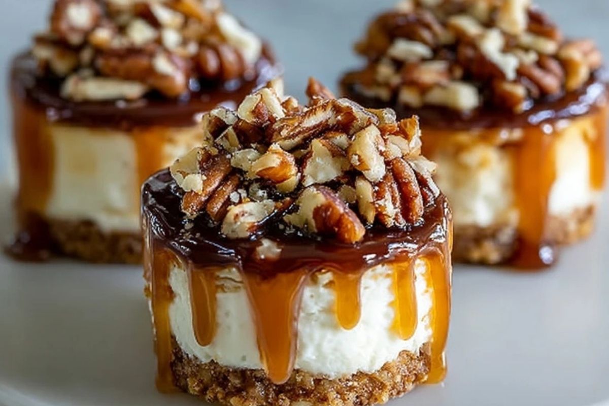 No Bake Turtle Mini Cheesecake