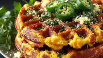 Spicy Cheddar Jalapeño Cornbread Waffles
