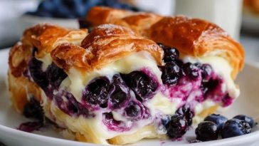 Blueberry Cream Cheese Croissant Casserole