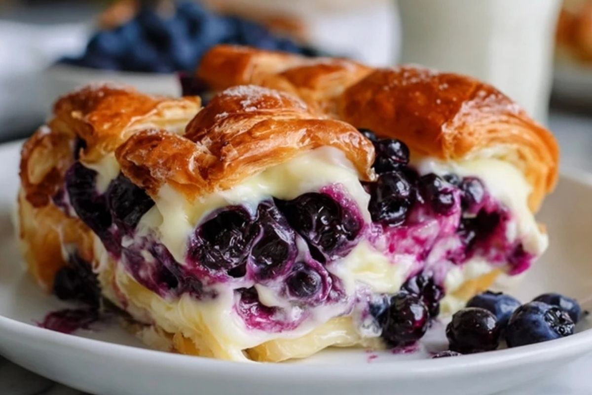 Blueberry Cream Cheese Croissant Casserole