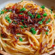Caramelized Onion Pasta with Chilli Oil