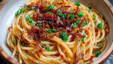 Caramelized Onion Pasta with Chilli Oil