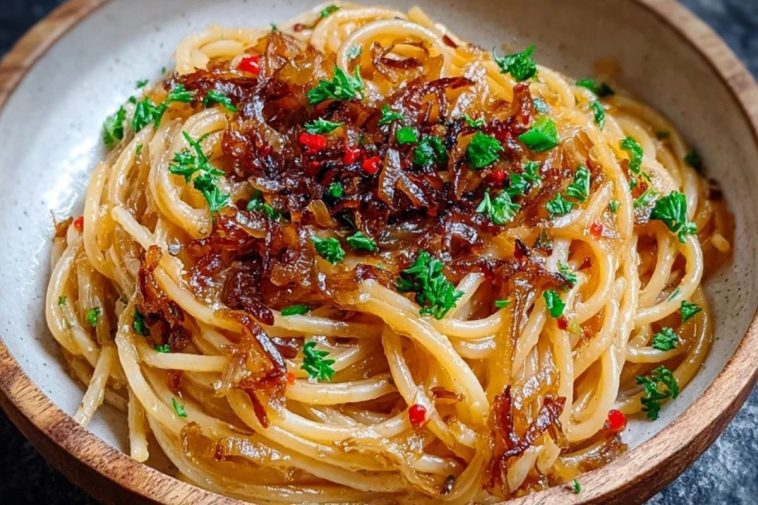 Caramelized Onion Pasta with Chilli Oil